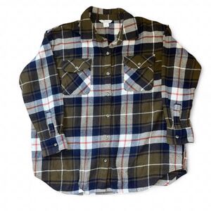 Natural Reflections Men's Navy and Olive Green Plaid Button Up Flannel SZ XL